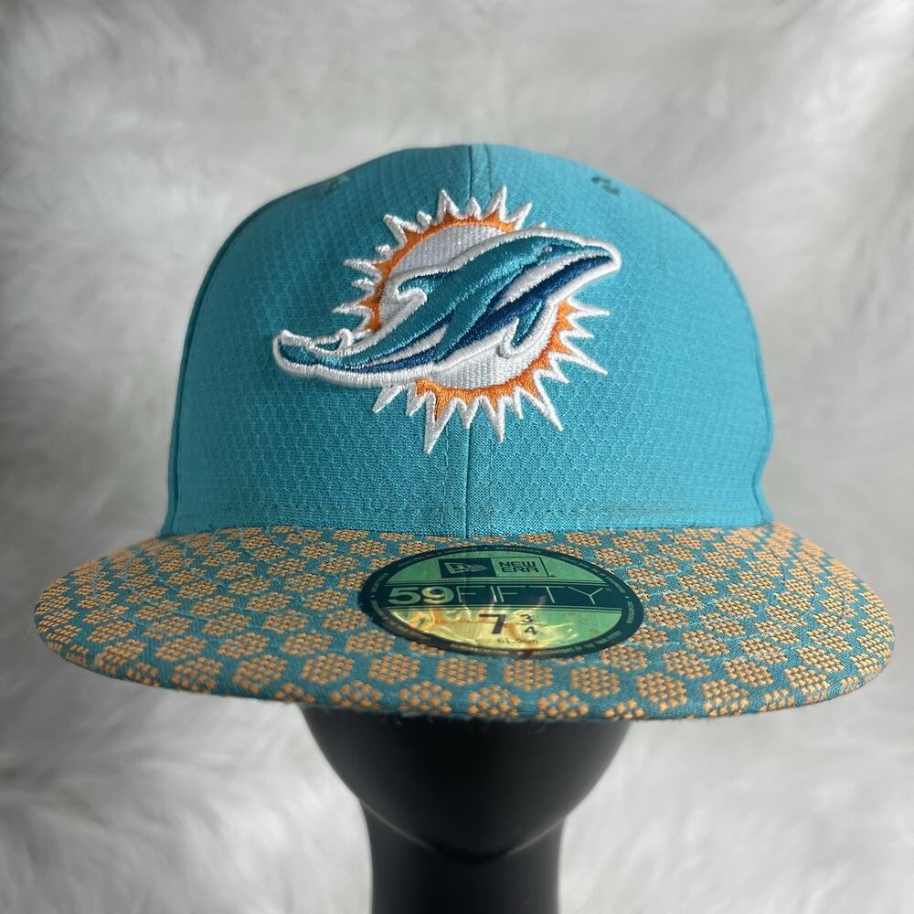 New Era 59FIFTY Miami Dolphins Sideline Hat Aqua NFL Fitted 7 3/4